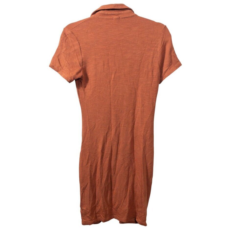 Monrow Burnt Orange Shirred Bodycon Polo Mini Dress S - Picture 2 of 10